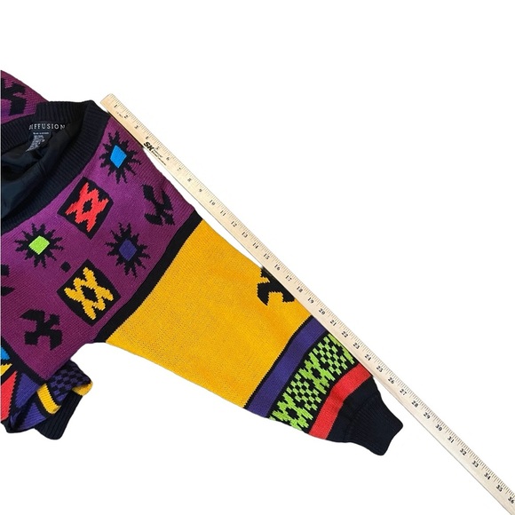 I B diffusion fun vintage/Hong Kong 1991 puff shoulder allover print sweater M - Picture 4 of 8